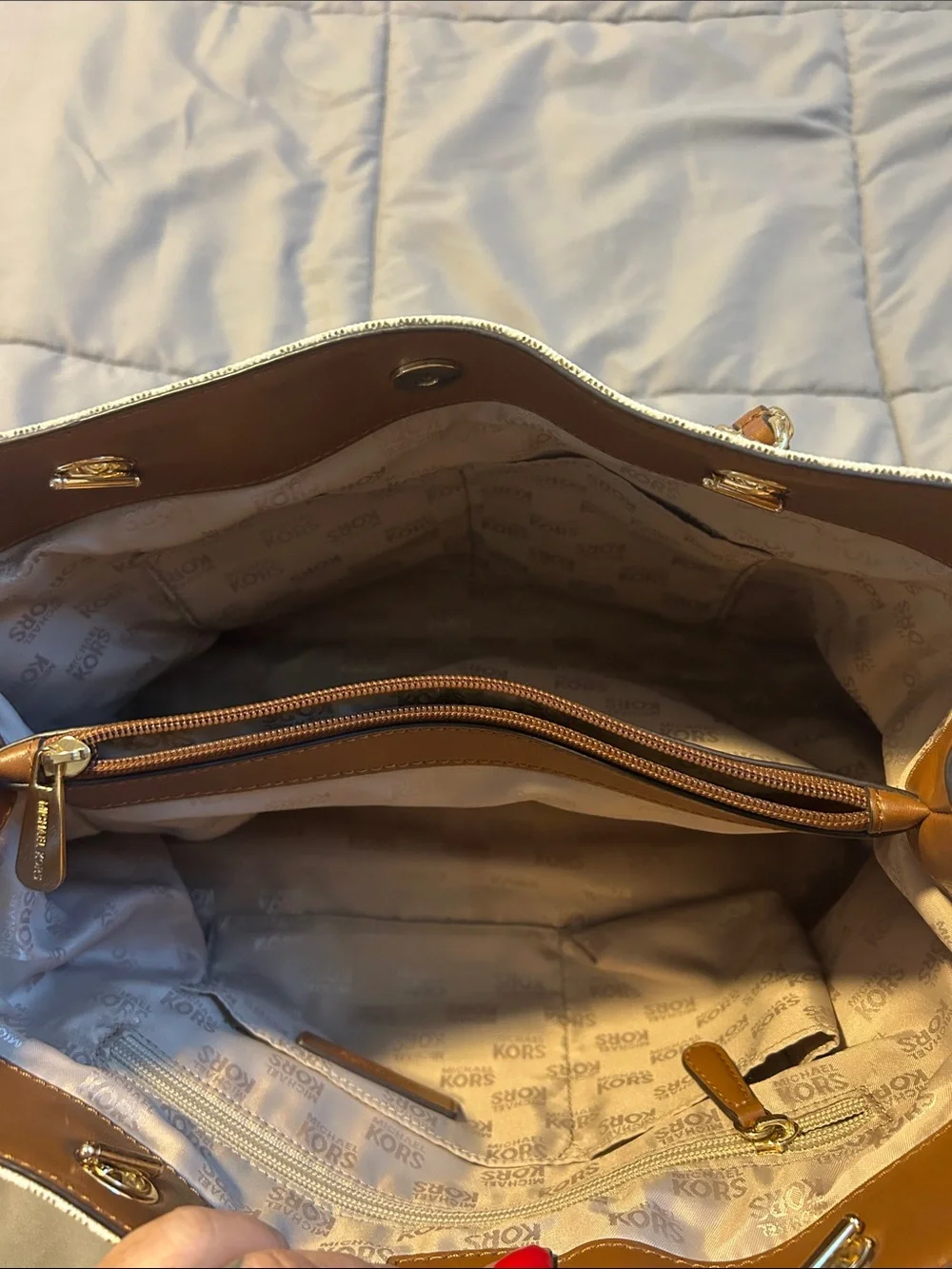 Michael Kors Cream MK Logo Tote with Gold Chain Handles